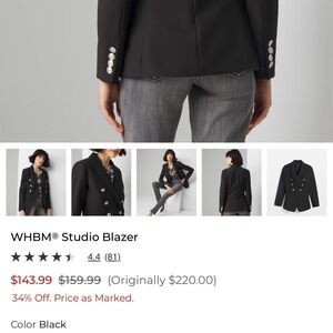 White House Black Market Black Blazer with Silver Buttons